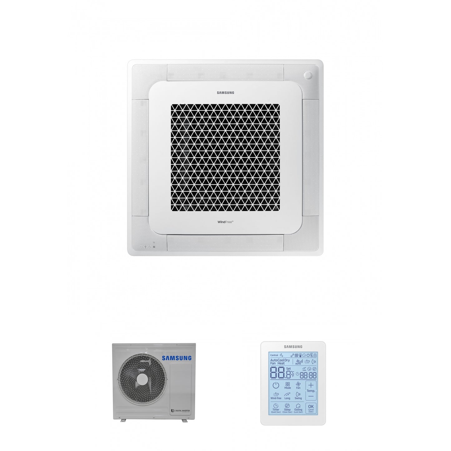 Samsung CAC 7.1kW 4 Way cassette high efficiency WindFree with 4 way fascia panel and simiplified wired controller