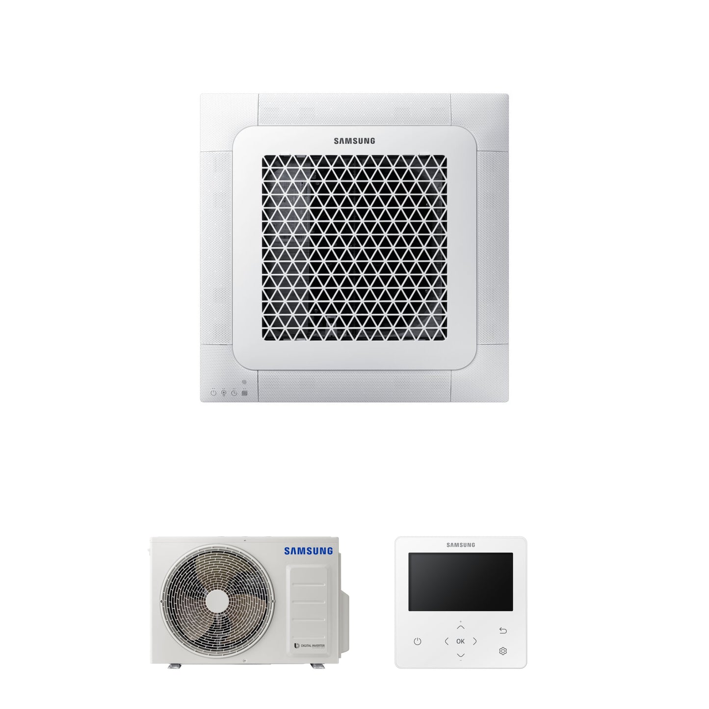 Samsung CAC 3.5kW Mini 4 way cassette WindFree with mini 4 way fascia panel and colour premium wired controller