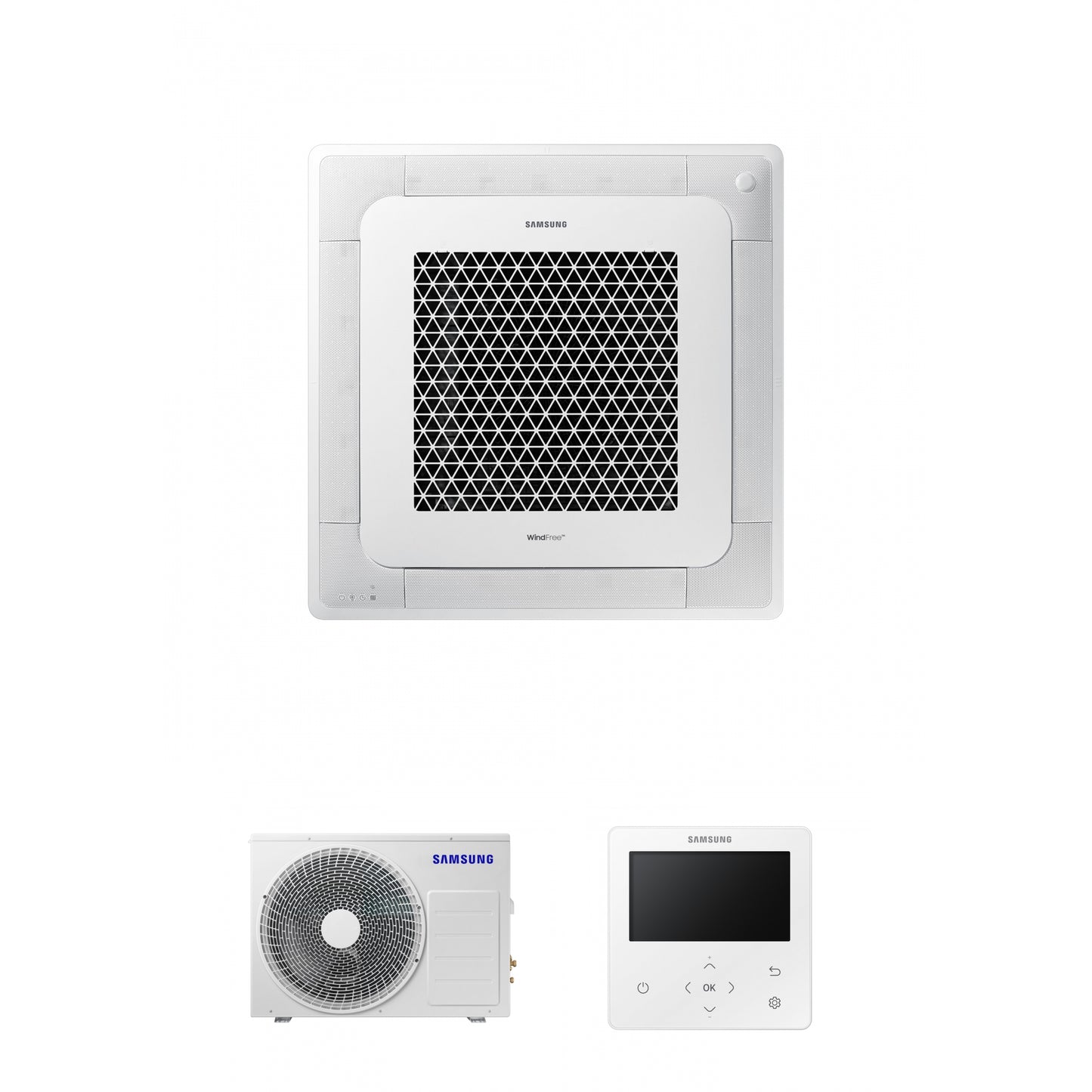 Samsung CAC 5.2kW 4 Way cassette WindFree with 4 way fascia panel and colour premium wired controller