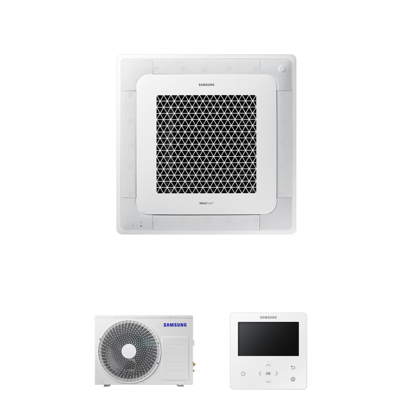 Samsung CAC 5.2kW 4 Way cassette WindFree with 4 way fascia panel and colour premium wired controller