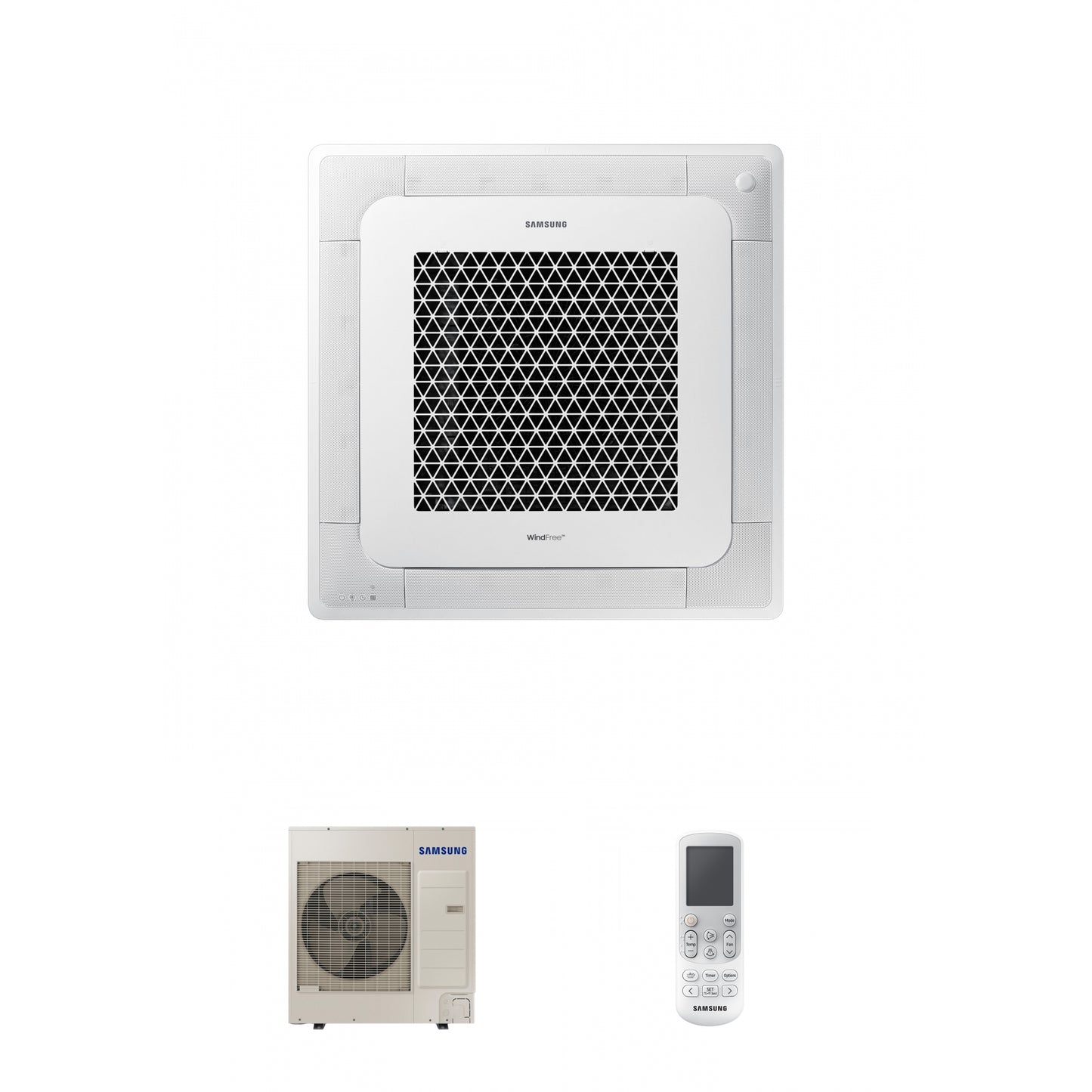Samsung CAC 10kW 4 Way cassette high efficiency WindFree with 4 way fascia panel and wireless controller