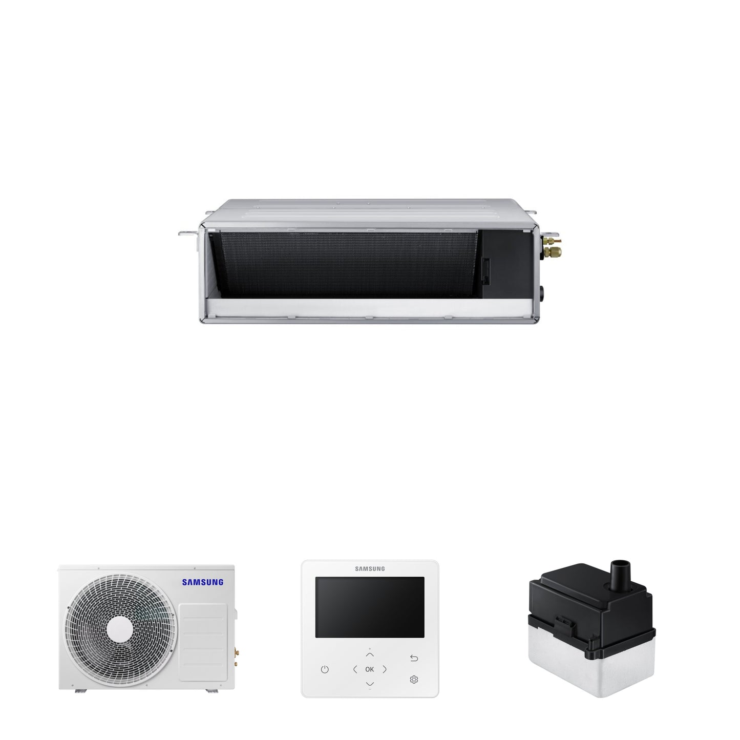 Samsung CAC 5.2kW Duct S unit with colour premium wired controller and external drain pump
