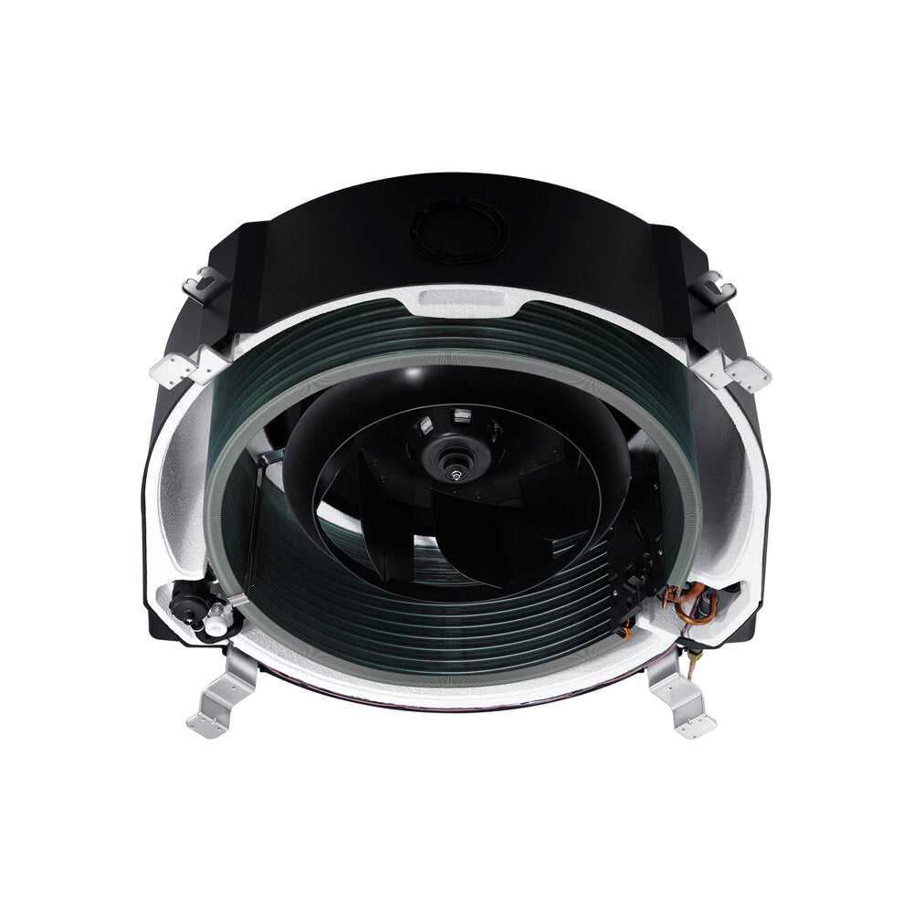 Samsung CAC 10kW 360 Cassette high efficiency with black circular fascia panel and wireless controller