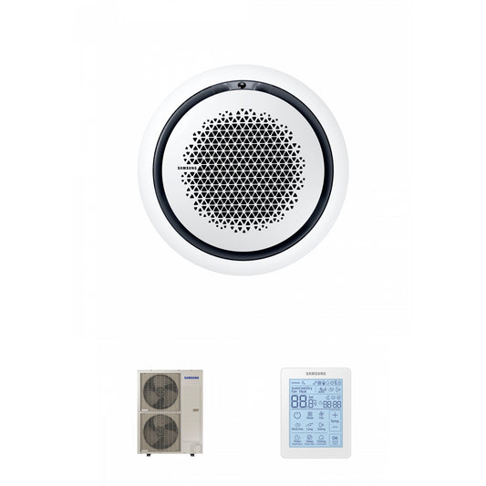 Samsung CAC 14kW 360 Cassette high efficiency with white circular fascia panel and simplified wired controller