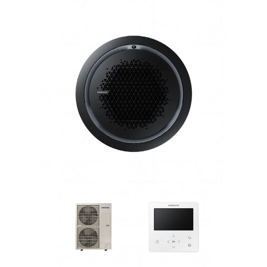 Samsung CAC 14kW 360 Cassette high efficiency with black circular fascia panel and colour premium wired controller