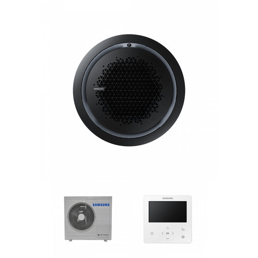 Samsung CAC 7.1kW 360 Cassette high efficiency with black circular fascia panel and colour premium wired controller