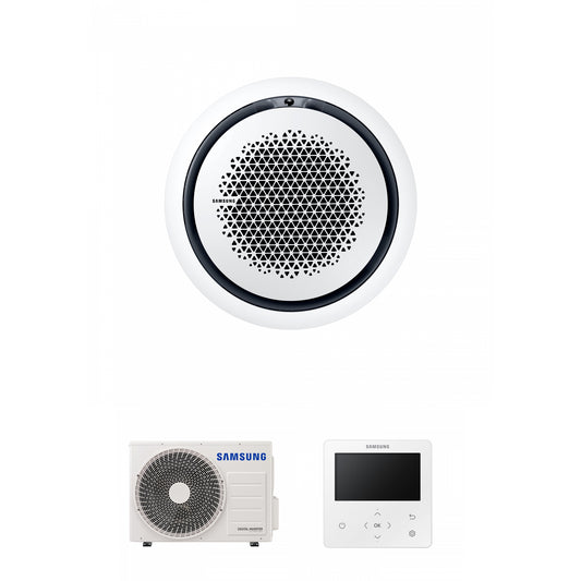 Samsung CAC 5.2kW 360 Cassette high efficiency with whitecircular fascia panel and colour premium wired controller