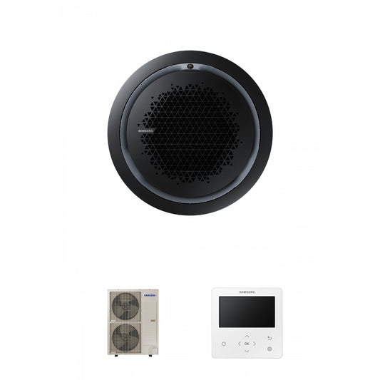 Samsung CAC 14kW 360 Cassette with black circular fascia panel and colour premium wired controller