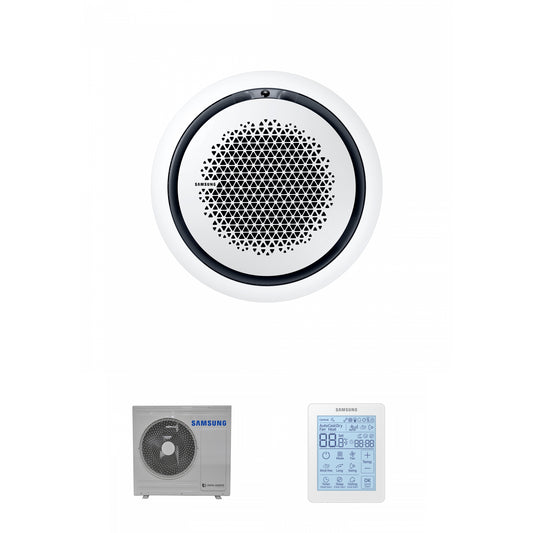 Samsung CAC 7.1kW 360 Cassette with white circular fascia panel and simplified wired controller