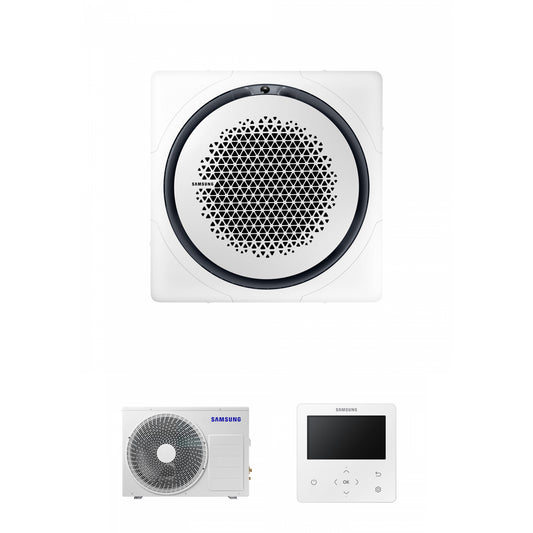 Samsung CAC 12kW 360 Cassette with white square fascia panel and colour premium wired controller