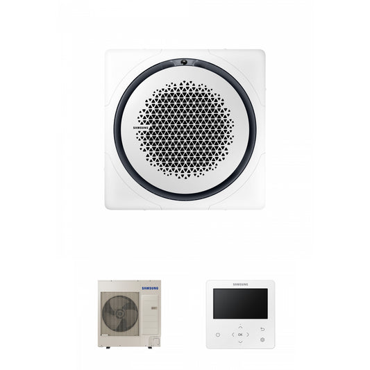 Samsung CAC 12kW 360 Cassette high efficiency with white square fascia panel and colour premium wired controller
