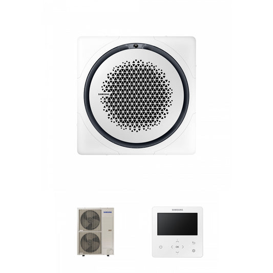 Samsung CAC 14kW 360 Cassette with white square fascia panel and colour premium wired controller
