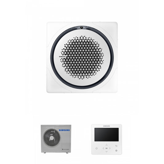 Samsung CAC 7.1kW 360 Cassette with white square fascia panel and colour premium wired controller