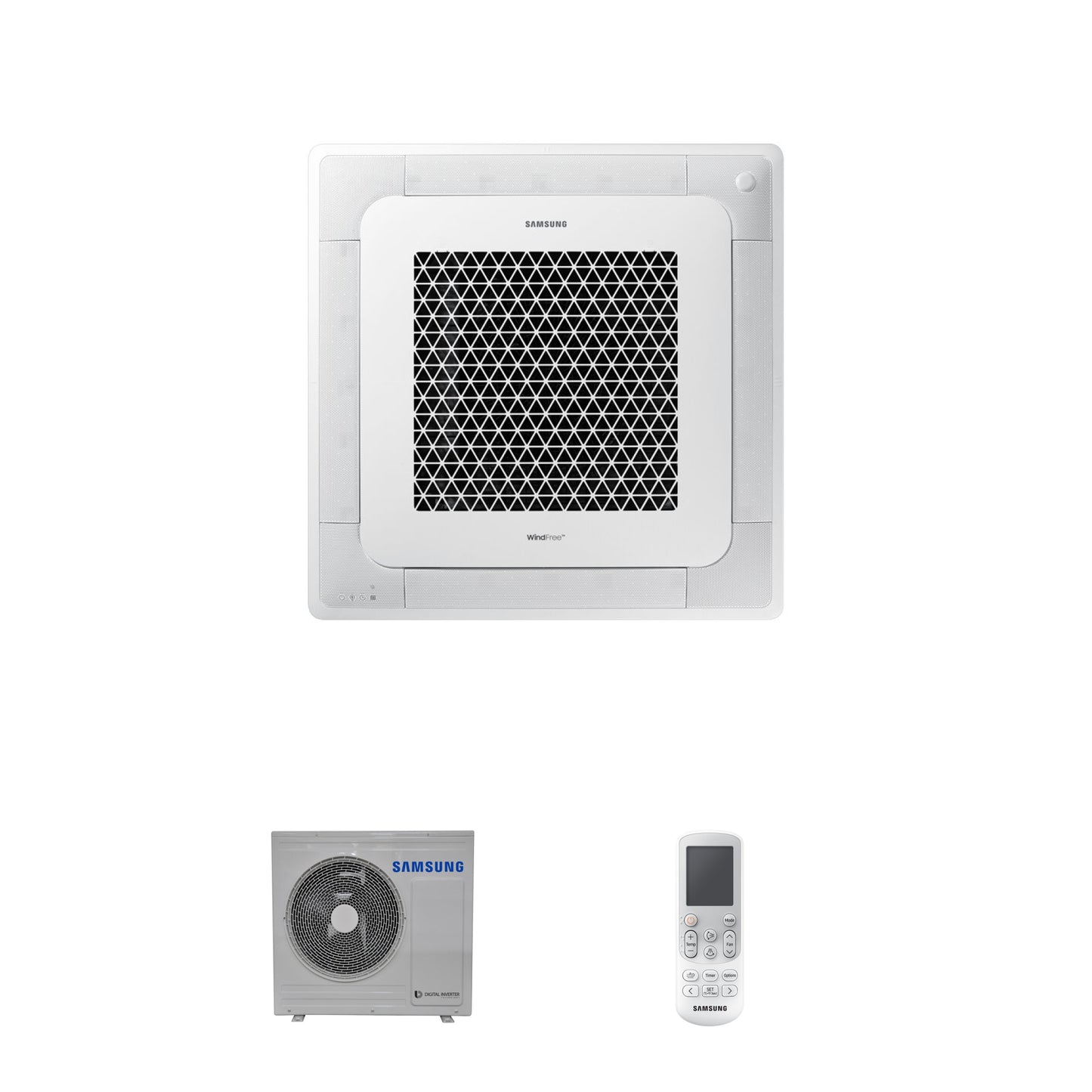 Samsung CAC 7.1kW 4 Way cassette high efficiency WindFree with 4 way fascia panel and wireless controller