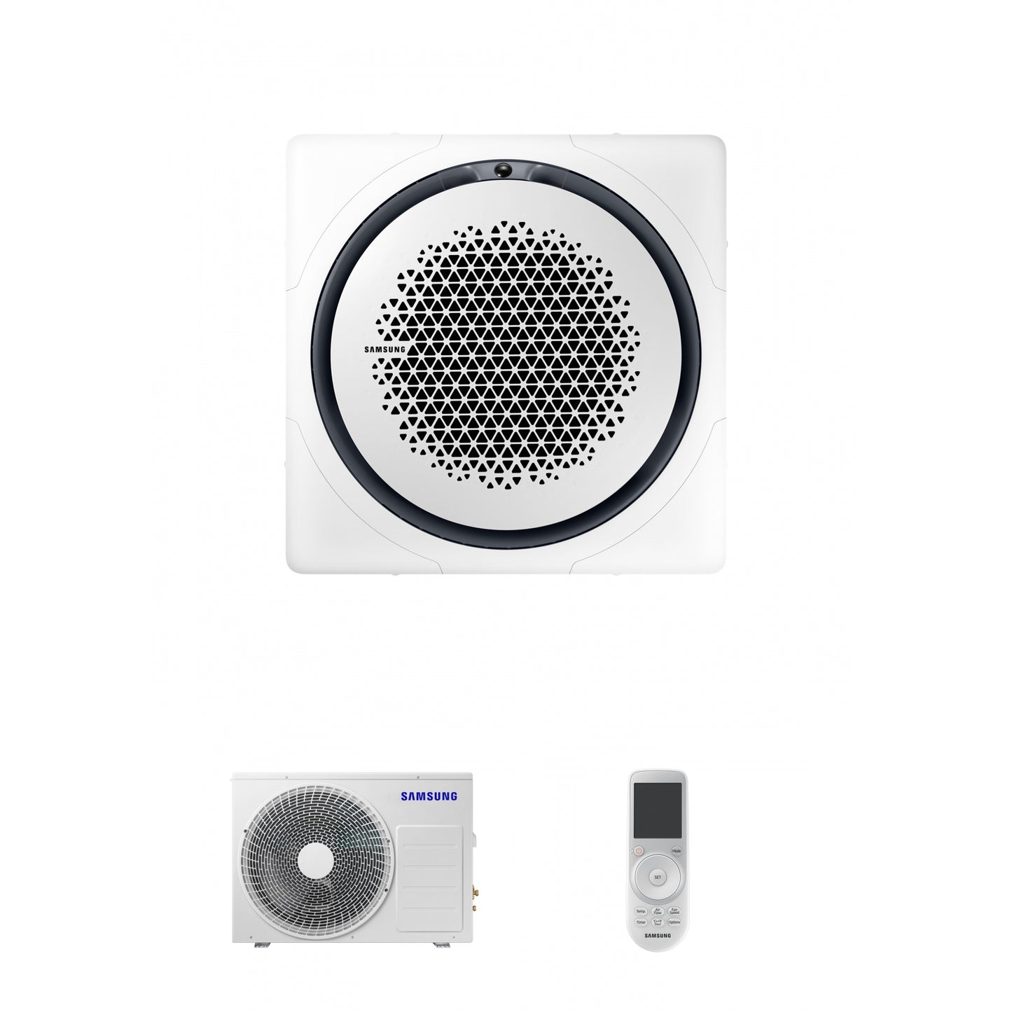 Samsung CAC 12kW 360 Cassette with white square fascia and wireless controller