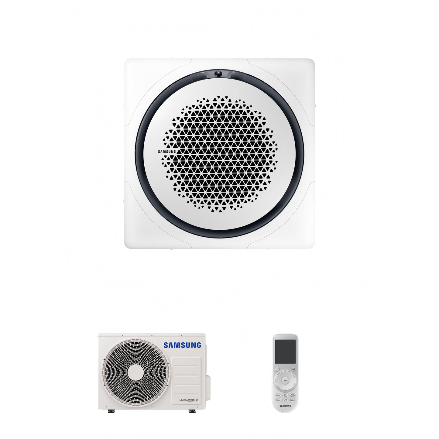 Samsung CAC 5.2kW 360 Cassette high efficiency with white square fascia panel and wireless controller
