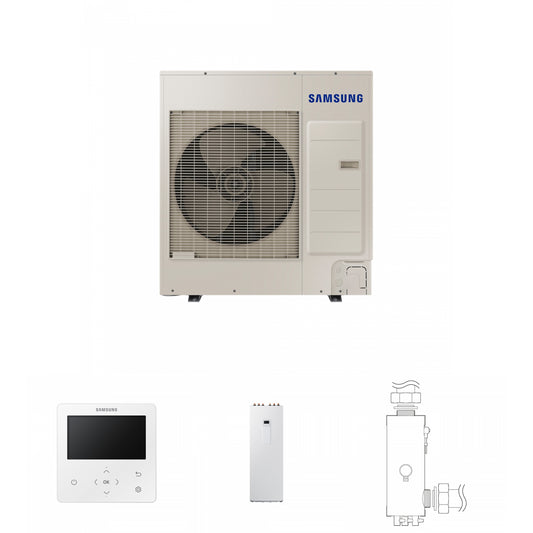 Samsung EHS 9.0kW Split air source heat pump with 260L tank, colour premium wired controller and 6.0kW backup heater