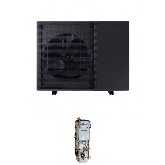 Samsung EHS 14.0kW Monoblock high temperature air source heat pump with 210L Pre plumbed air source heat pump cylinder with 50L buffer